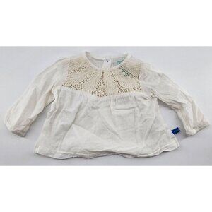 Offcorss Baby Girls Long Sleeve Blouse Shirt Crochet Neck Coastal White Sz 6-9M